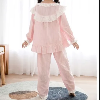 Maneci Lungi Pantaloni Acasă Haine Casual Camasa De Noapte De Două Bucata Costum De Primavara Toamna Gât Rotund Pijamale De Fete Stil Liber Pijamale