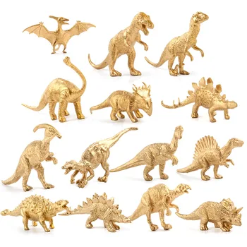 6/8/14Pcs de Aur Dinozaur Model TyrannosaurusTriceratops Mici Simulare Figuri de Animale Jucarii Educative pentru Copii Cadouri