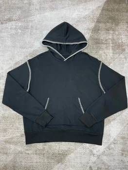 negru cusut-fir scrisoare brodate Terry hoodie de înaltă calitate