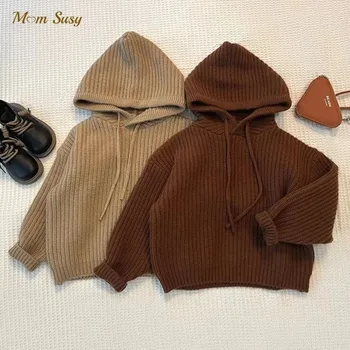Moda Fetita Baiat din Bumbac Pulover cu Gluga de Iarna Primavara Toamna Copil copil Copil Tricotate Pulover de Sus Haine pentru Copii 1-10Y