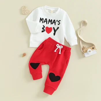 0-3Y Nou-născut băiețelul Ziua Îndrăgostiților Haine de Primavara cu Maneci Lungi Tricou + Inima Pantaloni 2 buc Set Toddler Utilaje