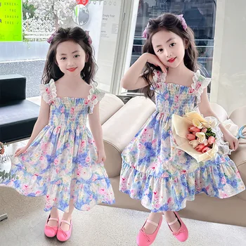 2023 Coreea de Vară pentru Copii Îmbrăcăminte de Modă Fată Copilul Rochii Fete rochie fără Mâneci Copii Rochie pentru Copii rochie de plajă Rochie dintr-O bucata