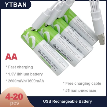 4-20BUC AA 1.5 V 2600 mWh USB baterie Reîncărcabilă Li-ion Baterie pentru Telecomanda Mouse-ul Mic Ventilator Electric Jucărie Baterie Cablu Gratuit