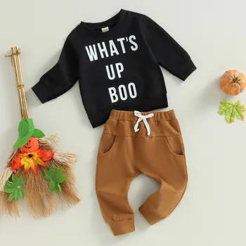 Halloween Copil Baby Boy Pantaloni Seturi de Haine de Toamna Tinutele Scrisoare Maneca Lunga Bluze Topuri și Pantaloni Lungi 2 buc Set