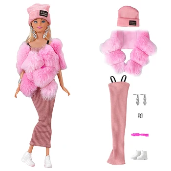 NK Set 1 1/6 Printesa Roz de Moda Rochie de Curea Șal Haina Pălărie, Pantofi, Haine de Petrecere Pentru Papusa Barbie Accesorii cel Mai bun Cadou Fată Jucărie