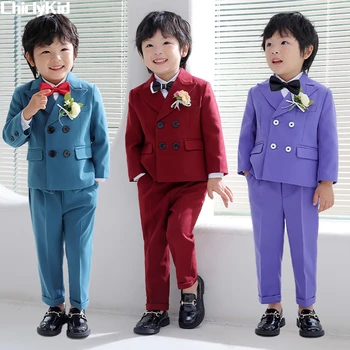 Băieții Solid Blazer Sacou Vesta Pantaloni Costume Copii Bomboane De Culoare Costume Formale Rochie De Copil Haine De Nunta Set Toddler Britanic Tinuta