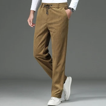 2023 Nou Casual Barbati Pantaloni de Catifea de Afaceri de Moda Bărbați de vârstă Mijlocie Direct Talie Elastic Elasticitate Dungi Pantaloni de Catifea