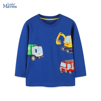 Puțin Maven Nou Design Băieți Bluze de Toamna Haine pentru Copii Haine pentru Copii Desene animate Excavatoare Mâneci Lungi tricou Albastru din Bumbac