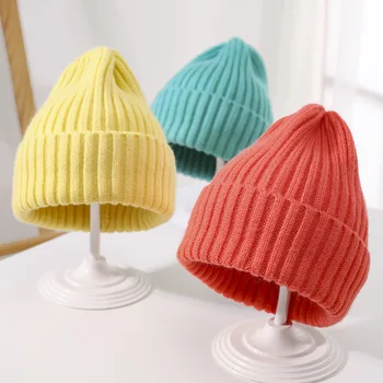 Coreeană Ins Copilul Beanie Hat Toamna Iarna Pentru Sugari, Tricotate Capac Simplu De Culoare Solidă Îngroșa Cald Toddler Copii Croșetat Pălării