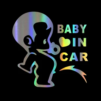 RuleMyLife Autocolant Auto Baby On Board 12*12cm Masina Amuzant Decal Reflectorizante Laser 3D Masina de Autocolante de Vinil Styling Auto Negru Argintiu