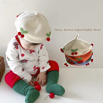Noul Copil Pălărie De Culoare Solidă Copii Fete Băiat Cherry Cald Bereta Tricotate Pălării Nou-Născut Toamna Iarna Copii Pictor Capac Copil Capota