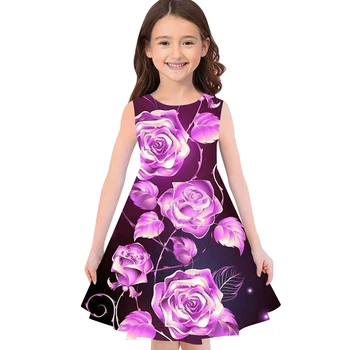 Fete 3D de Imprimare Rochii de Copii Fata de Partid fără Mâneci Rochie de Printesa Rezervor de Imprimare 3D Trandafirul Negru Rochie pentru Fata