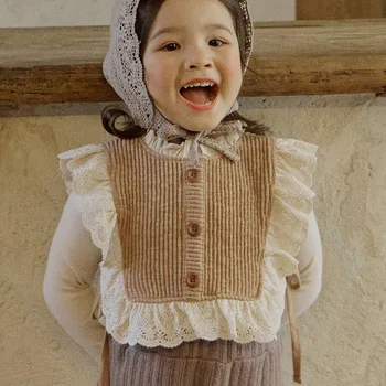 Veste Toamna Anului Nou Coreea De Imbracaminte Copii Fata De Flori Marginea Tricotat Vesta Deschide Ochi Versatil Stil Dantela Monofazate Buton