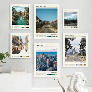 Călătorie Panza Poster Colorado Chicago Spania Yosemite Munții Stâncoși Filipine Citycapes Pictură În Ulei Cameră Decor De Perete Imagini