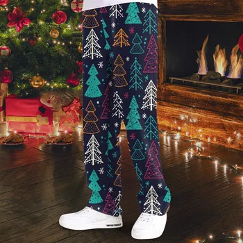 Mens De Crăciun Pantaloni Casual Speciale Compozite Strat De Zăpadă Fulg De Zăpadă Moș Crăciun Copac Imprimate Pantaloni Casual