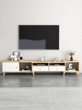 Telescopic TV cabinet de cafea, masă combinație alb simplu apartament mic de depozitare integrat camera de zi
