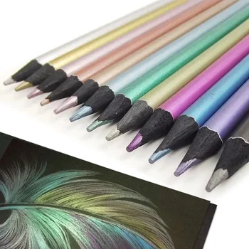 12 Culori Metalice Colorate Creioane De Desen Schite De Lemn Moale De Aur Creion Set Pentru Elev Profesia De Artă