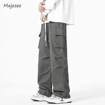 Solid Pantaloni Barbati Stil American Retro De Modă Plisate Lungime De Glezna Sportiv Coreean Simplu Largi Populare Estetice Avansate