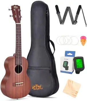ZJW Aur ukulele Concert 23 inch, AAA Mahon ukelele Profesionale pentru Incepatori Adulti, Copii, Uke Kit cu Gig bag, Tuner, Stra