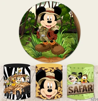 Safari Ziua Rotund Fondul Acoperi Sălbatic Mickey Mouse Pădure Junglă Safari Fericit Ziua de nastere pentru Copii Băiat Cerc de Fundal