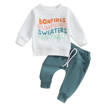 Toddler Boys 2 BUC Pantaloni Seturi Maneca Lunga Scrisoare de Imprimare Tricou Topuri și Pantaloni Cordon Seturi