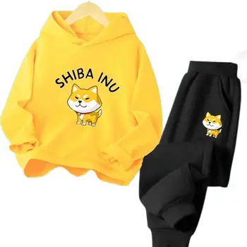 Shiba Inu Câine Drăguț De Imprimare Hanorace Set Pentru Copii De Primavara Toamna Pantaloni Lungi De Trening Sport Hanorac Set