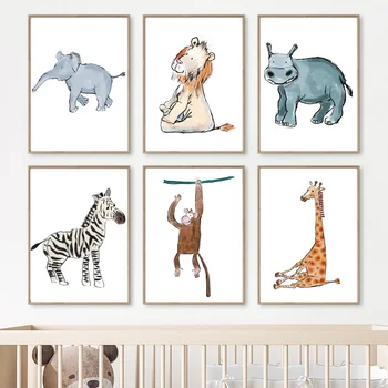 Leu Zebra Maimuță, Elefant, Hipopotam Giraffe Animal De Perete De Arta Canvas Tablou Poster Și Printuri De Imagini De Perete Camera Copii Pepinieră Decor
