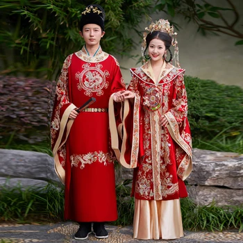 Song Dinastiei Ming Hanfu Rochie De Mireasa Originale Xiuhe Broderie Phoenix Rochie Haina Dragon China Antică Cuplu De Nunta Îmbrăcăminte