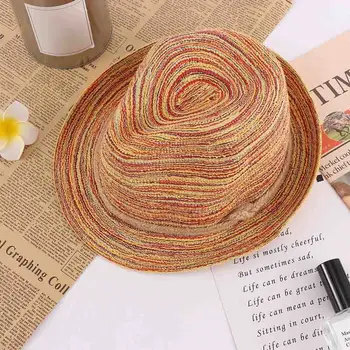 Lady Moda Drăguț Colorate Panama Cu Dungi Pliabil Pălărie De Paie Pe Plajă La Soare Vara