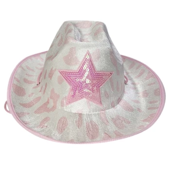 Pălărie Cowgirl cu Sclipici Paiete Stele Decoratiuni de Imprimare de Vacă Pălării de Cowboy pentru Dress Up Cosplays Petrecere Costum Accesorii 10CF