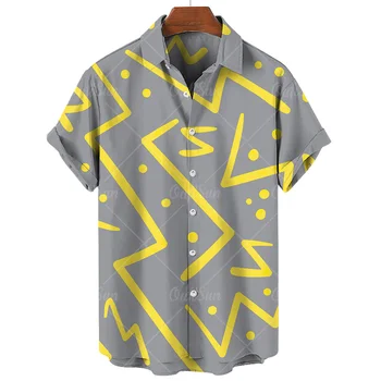 Simplu Camasi Pentru Barbati 3d Geometric de Linii de Imprimare de Înaltă Calitate de Îmbrăcăminte pentru Bărbați Summer Casual cu Mâneci Scurte Vrac Tricouri Supradimensionate