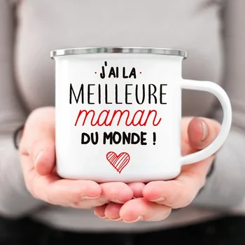 Cel mai bun Mama Din Lume francez de Imprimare Email Cana Creative Ceașcă de Cafea Bea Apă Lapte Cana Cana de Email Acasă Drinkware Cadou pentru Mama