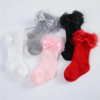 Copilul copil Fete Ciorapi de Printesa de Culoare Solidă Ciucure Mare Bowknot Șosete Primavara Toamna Drăguț Genunchi Șosete Mari 0-3ani