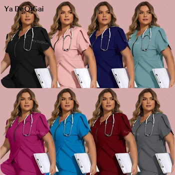 Culoare Solidă De Lucru Medical Scrubs Asistenta Uniformă Frumusete Tricouri Spital Asistenta Medicala Bluza Femei V Gâtului Doctor Blaturi De Lucru