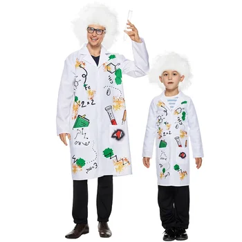 Familia Costum De Halloween Costum De Om De Știință Nebun, Cu Perucă Albă Unisex Laborator Uniformă Petrecere De Carnaval De Purim Performanță Etapă Elemente De Recuzită