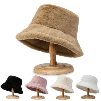 Femeile Cald Găleată Pălării Versatil Îngroșa Panama Lady Toamna Iarna În Aer Liber, De Culoare Solidă Coreean Elegant De Pluș Pescar Capac Pălărie
