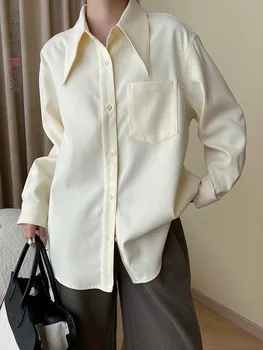[LANMREM] Solide Elegante, Cămăși Pentru Femei Office Lady Singur Pieptul Maneca Lunga Moda Femei Bluze 2024 Primăvară Nouă 26D7108