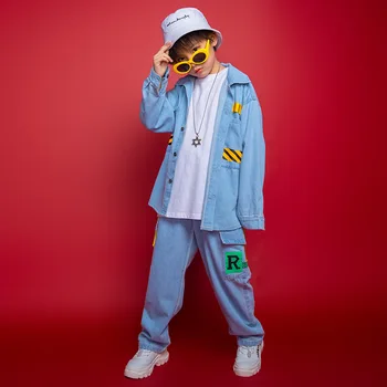 Băieții Street Dance Blugi Tricou Fete Hip Hop Jacheta Denim Pantaloni Set Haine Copii Jazz Costum Copil Streetwear Costum De Scena