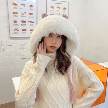 Noua Moda Pentru Femei De Iarnă Cald Pălărie Drăguț Urechi De Pisică Doamna Căciuli Tricotate Pălărie Capacul Cu Panglica Pentru Femei Pălărie De Pluș