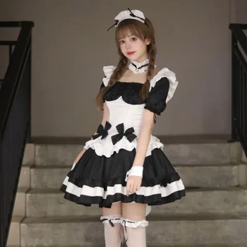 Miracol Nuannuan neagră și ciocolată albă costum servitoare lolita printesa rochie de Joc imbracaminte