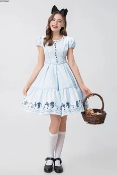 2024 Anime Alice În Țara Minunilor Mad Hatter Sissy Lolita Servitoare Franceză Albastru Rochie De Petrecere De Carnaval Fantasia Magic Cosplay Costum