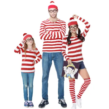 Familie de Halloween Desene animate Wheres Wally Costume Părinte-copil Anime Waldo Joc Cosplay Uniformă pentru Adulți Copii