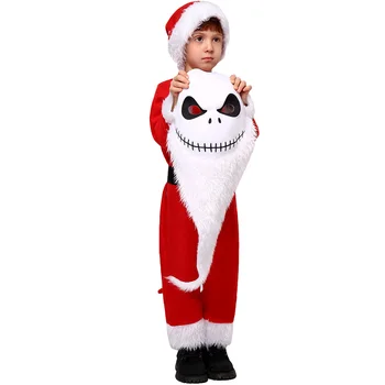 Băieți și Fete, Rosu Onesie Înfricoșător Ajunul Crăciunului Mascat Cosplay Creative Amuzante Costume de Moș Crăciun Salopeta Pălărie Masca Costum