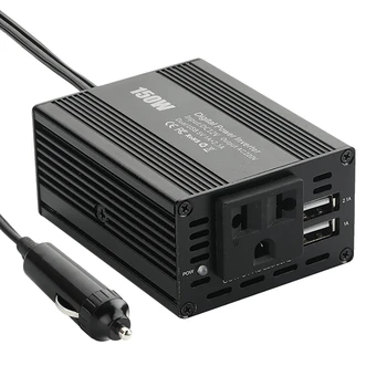 150W Invertor de Putere DC12V Să AC220V Putere Converter Splitter Dublu USB de Încărcare Rapidă Mașină de Invertor de Putere Neagră UE Plug