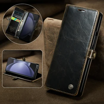 De lux Retro din Piele Portofel Caz de Telefon Pentru Samsung Galaxy Z Fold 5 Magnetic de Aspirație de Închidere Anti-drop Introduce Card Wallet Cover