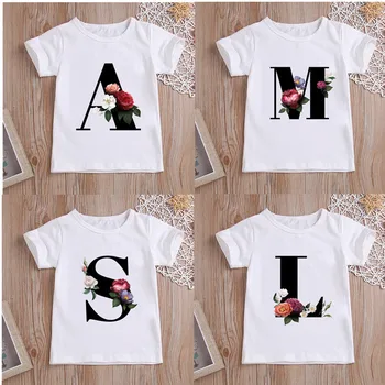 Nume personalizat Scrisoare Combinație Copii T-shirt de Flori Scrisoare Font a B C D E F G Maneca Scurta, Haine pentru Copii Imbracaminte pentru Varsta 1-12