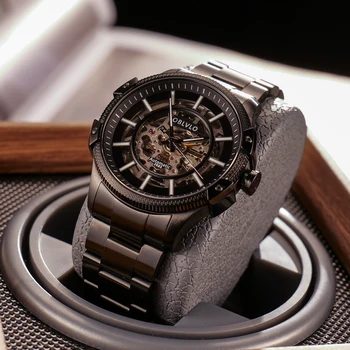 OBLVLO Design Original Schelet din Oțel Negru Mecanice Ceas de mână rezistent la apă Ceas Automatic Pentru Bărbați Ceas Relogio CAM-AR-SK