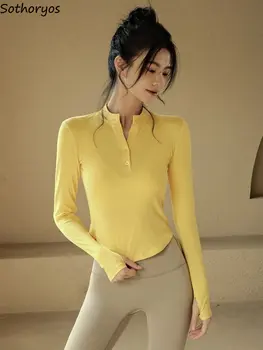 Tricouri Femei Slim de zi cu Zi Bază Solidă Elevii Simplu All-meci Sportiv Toamna Design Confortabil Stil coreean Culturism Chic
