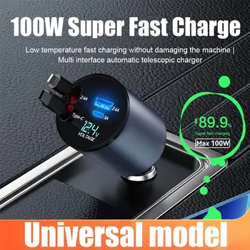 100W 4 IN 1 Incarcator Auto Retractabil USB de Tip C Cablu de Încărcare Rapidă Cablu Adaptor Bricheta Pentru IPhone Samsung