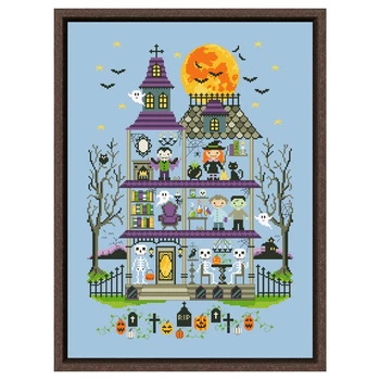 Haunted mansion cruciulițe kituri de Halloween aida tesatura 18ct 14ct 11ct skyblue panza de bumbac broderie fir kituri DIY meșteșug